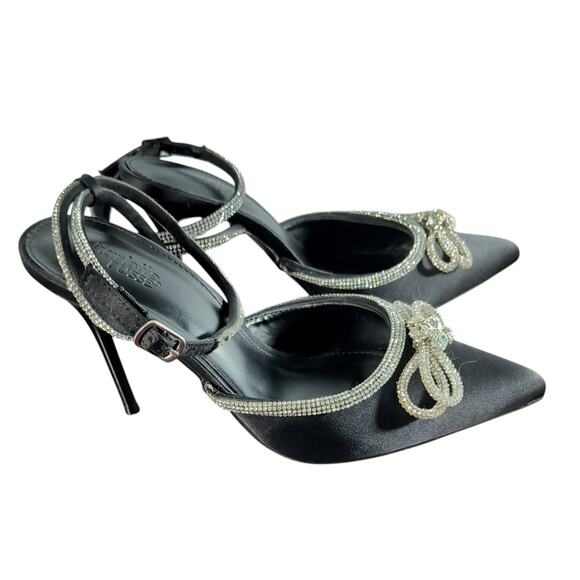 Charlotte Russe Rhinestone Bow Stiletto Heels Women's Size 9 Black Ankle Strap - Picture 5 of 13